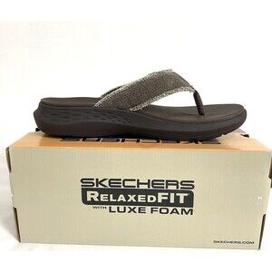 Skechers Flip Flops Men’s Gino Vegan Brown Relaxed Fit Lux Foam Comfort Casual